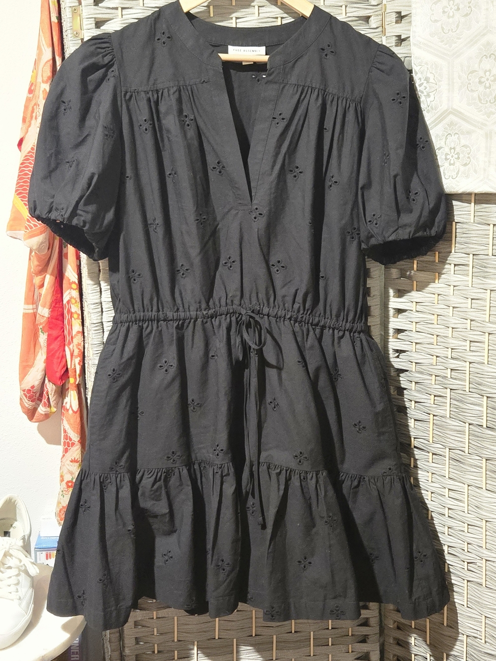 Free Assembly Black Eyelet Drawstring Mini Dress Size L (12-14)